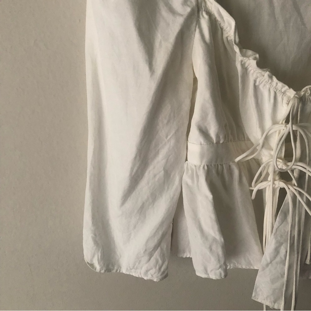 H&M x Brock Collection Lyocell-blend Blouse Front Ties Cottagecore White Medium - Picture 6 of 12